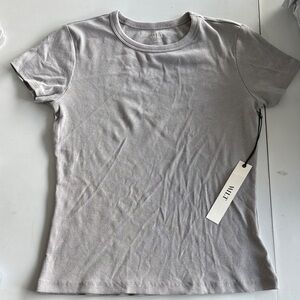 Wilt Women's Short Sleeve Ribbed Crew Tee in Light Gray